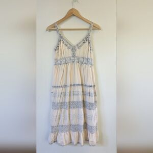 Scully Boho Western Spaghetti Strap Cream Distressed Midi Dress S Small
